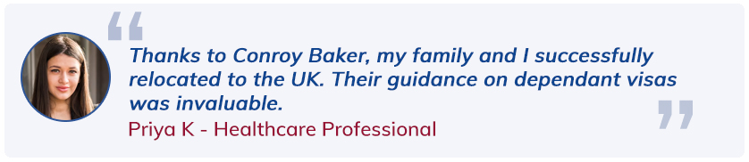 Priya-K-Healthcare-Professional Testimonial for UK Dependant Visa - Priya K, Healthcare Professional